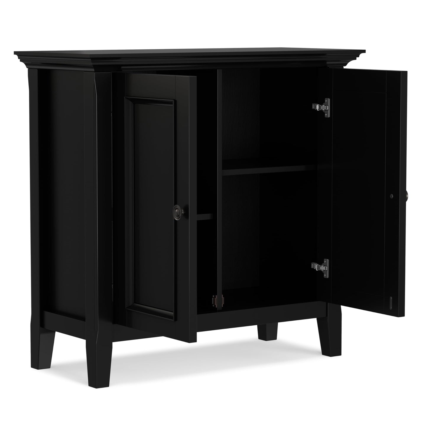 SIMPLIHOME Amherst 32-inch Wide Solid Wood Transitional-Style Low Storage Cabinet in Black for Living Room, Entryway, or Dining Area with Adjustable Shelves