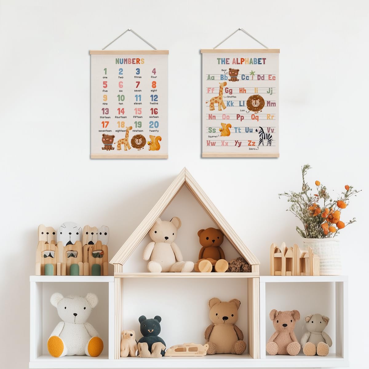 Dinosaur Number Chart Alphabet Poster Hanger, ABC Chart Wall Decor, Toddler Learning Posters, Educational Posters Homeschool Supplies, Dinosaur Gifts Wall Art Wall Hanging Banner Bedroom Nursery Decor