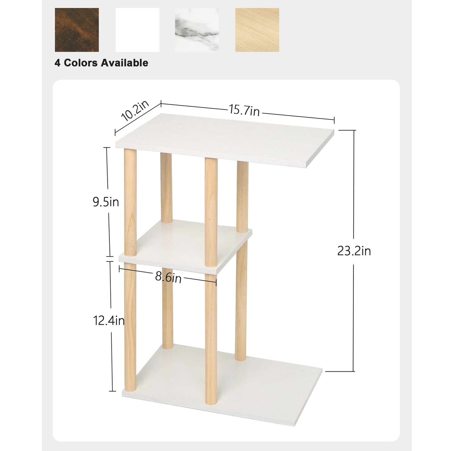 AWASEN C Shaped End Table, Small Side Table for Couch, 3-Tier Wood Sofa Table Coffee Table for Living Room, Small Space, Bedroom, Home Office, Easy Assembly, Natural and White