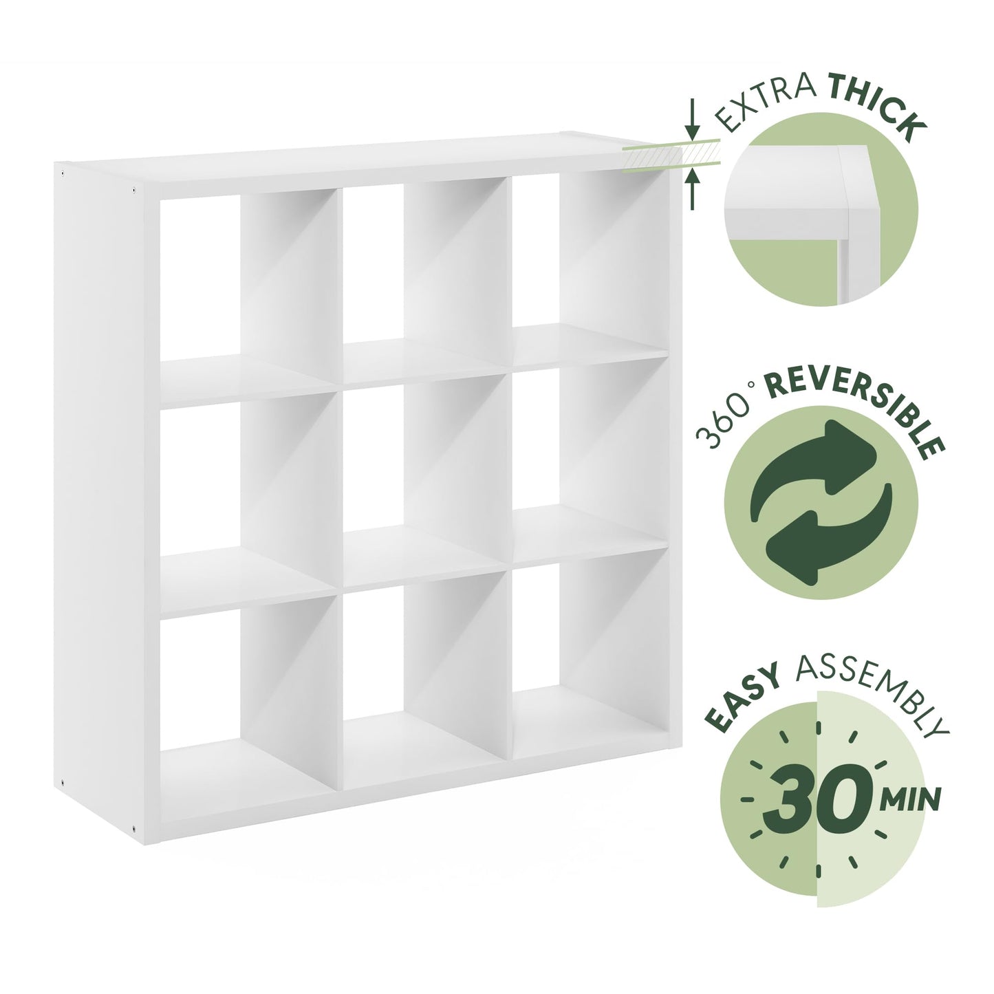 Furinno Cubicle Open Back Decorative Cube Storage Organizer, 9-Cube, White