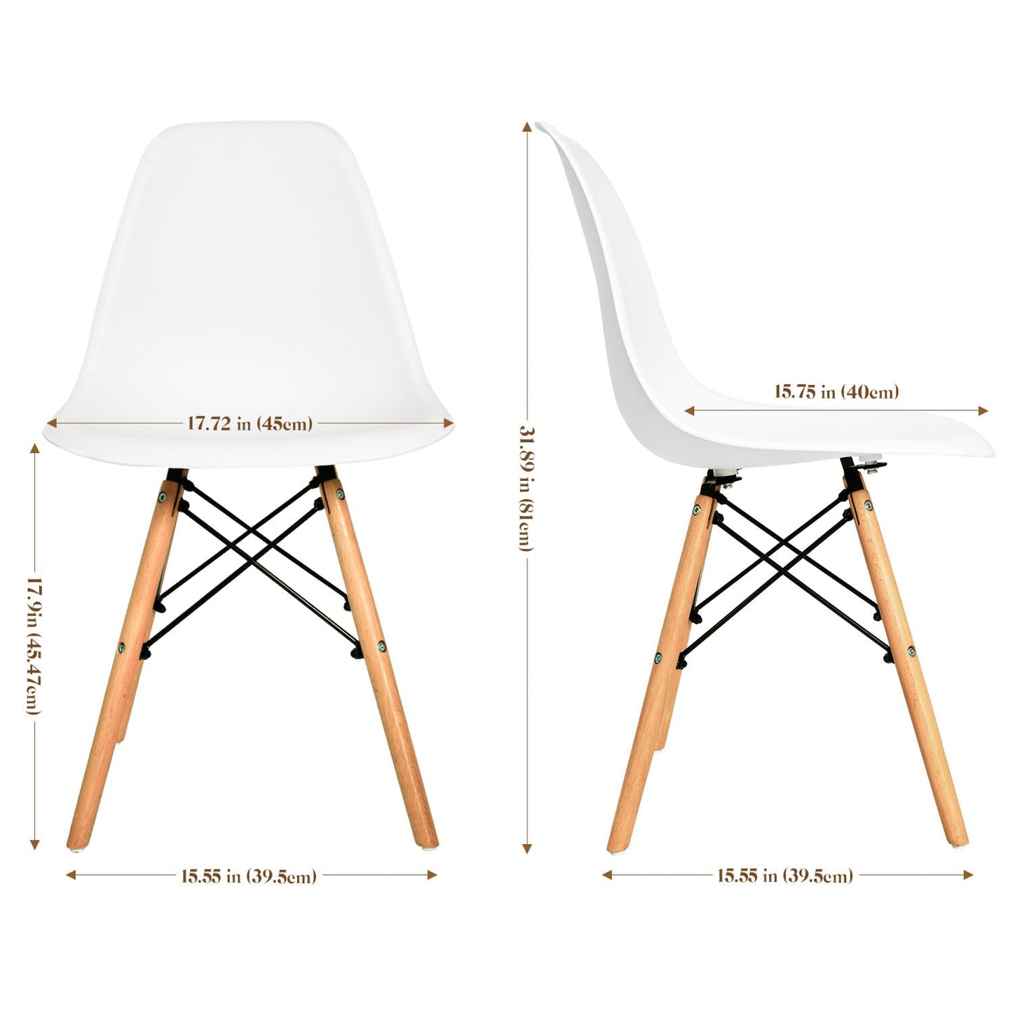 CangLong Modern Mid-Century Side Chair with Natural Wood Legs for Kitchen, Living Dining Room, White