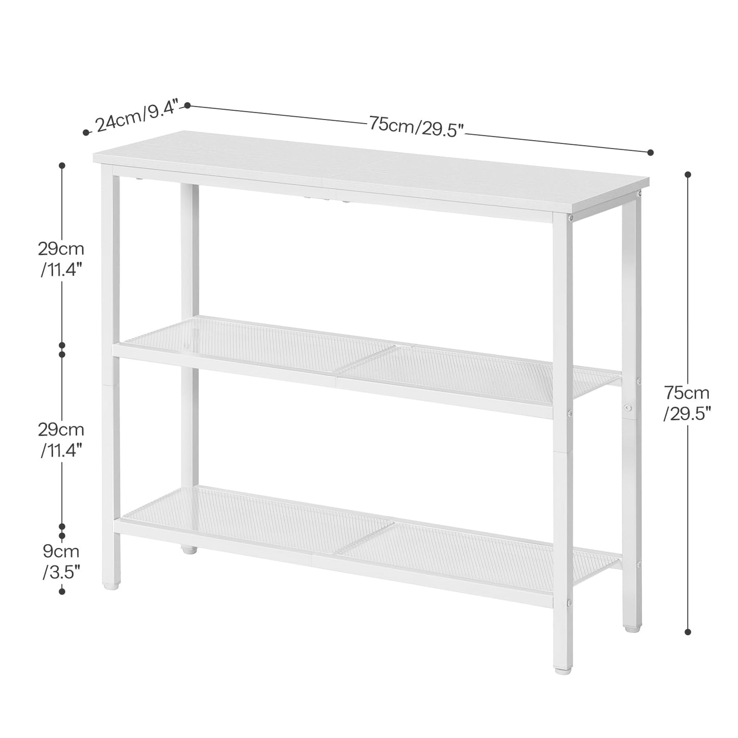 HOOBRO 29.5" Narrow Console Table, 3 Tier Entryway Table with Shelves, Thin Sofa Table, Behind Couch Table, Display Side Table, for Hallway, Entrance, Living Room, White WW73XG01