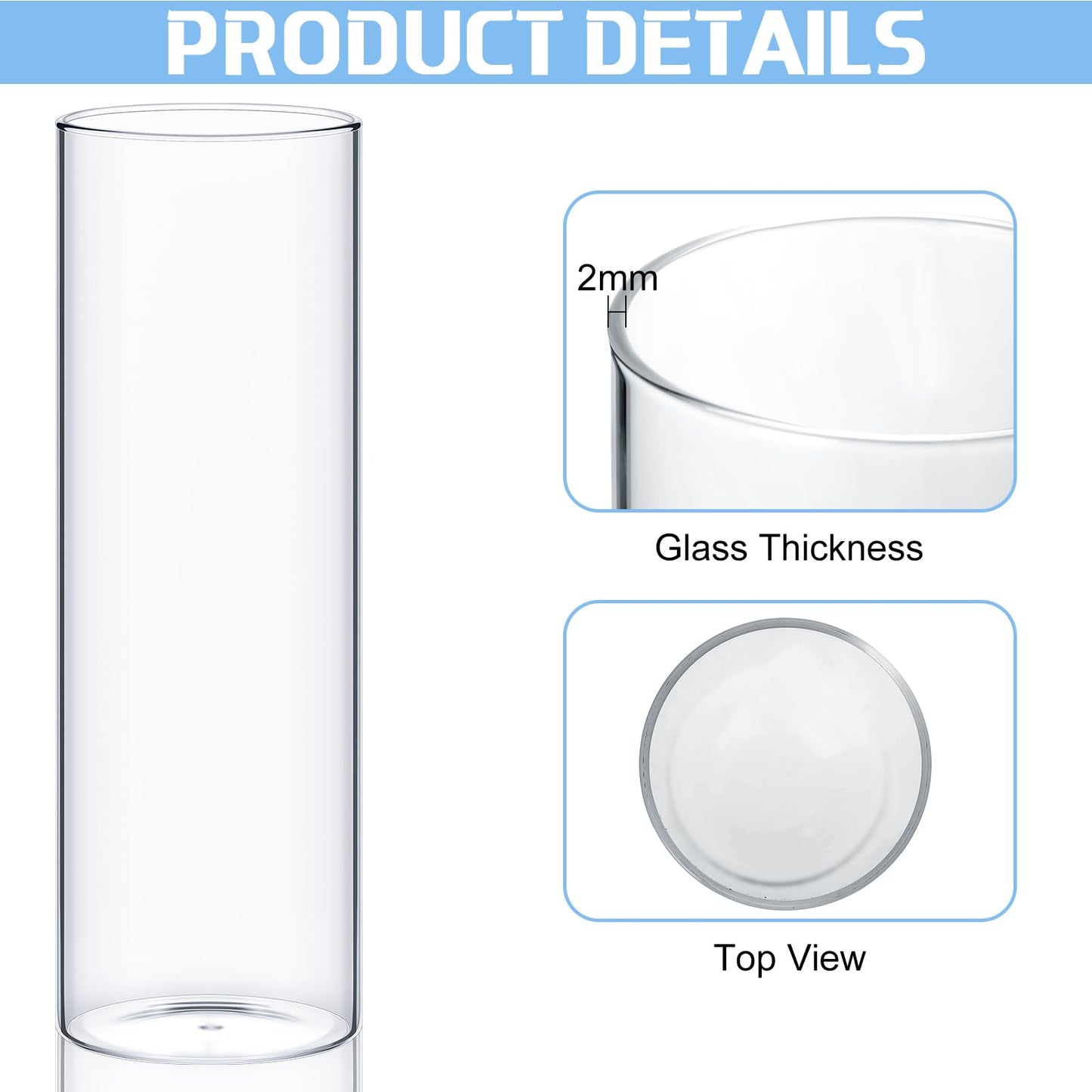 Didaey 36 Pcs Thin Cylinder Vases Set for Centerpieces 2.5'' Diameter 2mm Thickness Clear Glass Vase Hurricane Floating Candle Holder for Wedding Table Decoration (2.5'' X 5'',6'',8'')