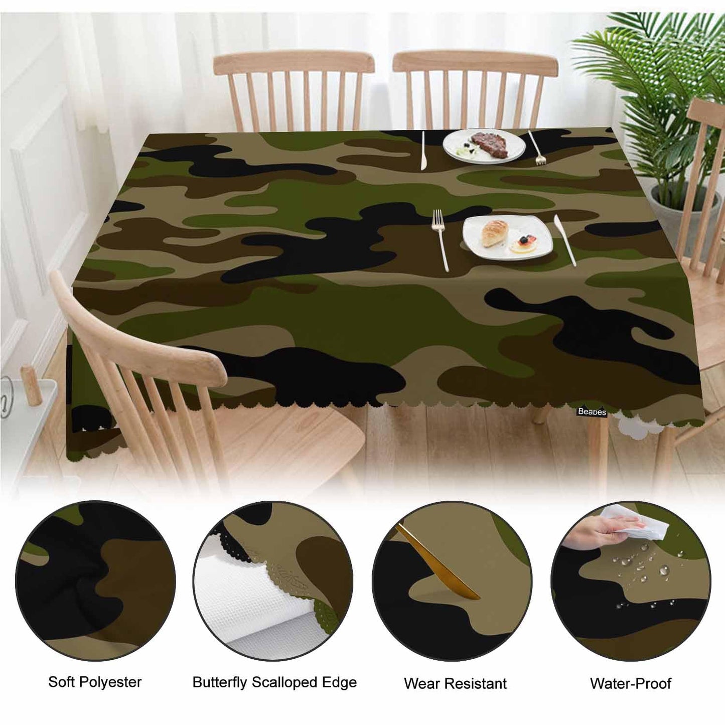 Beabes Rectangle Tablecloth Camouflage, Military Camouflage Green Stain-Resistant Table Cloth Coffee Table Cover 52x70 Inch Tablecloths for Home Canteen Dining Kitchen Outdoor