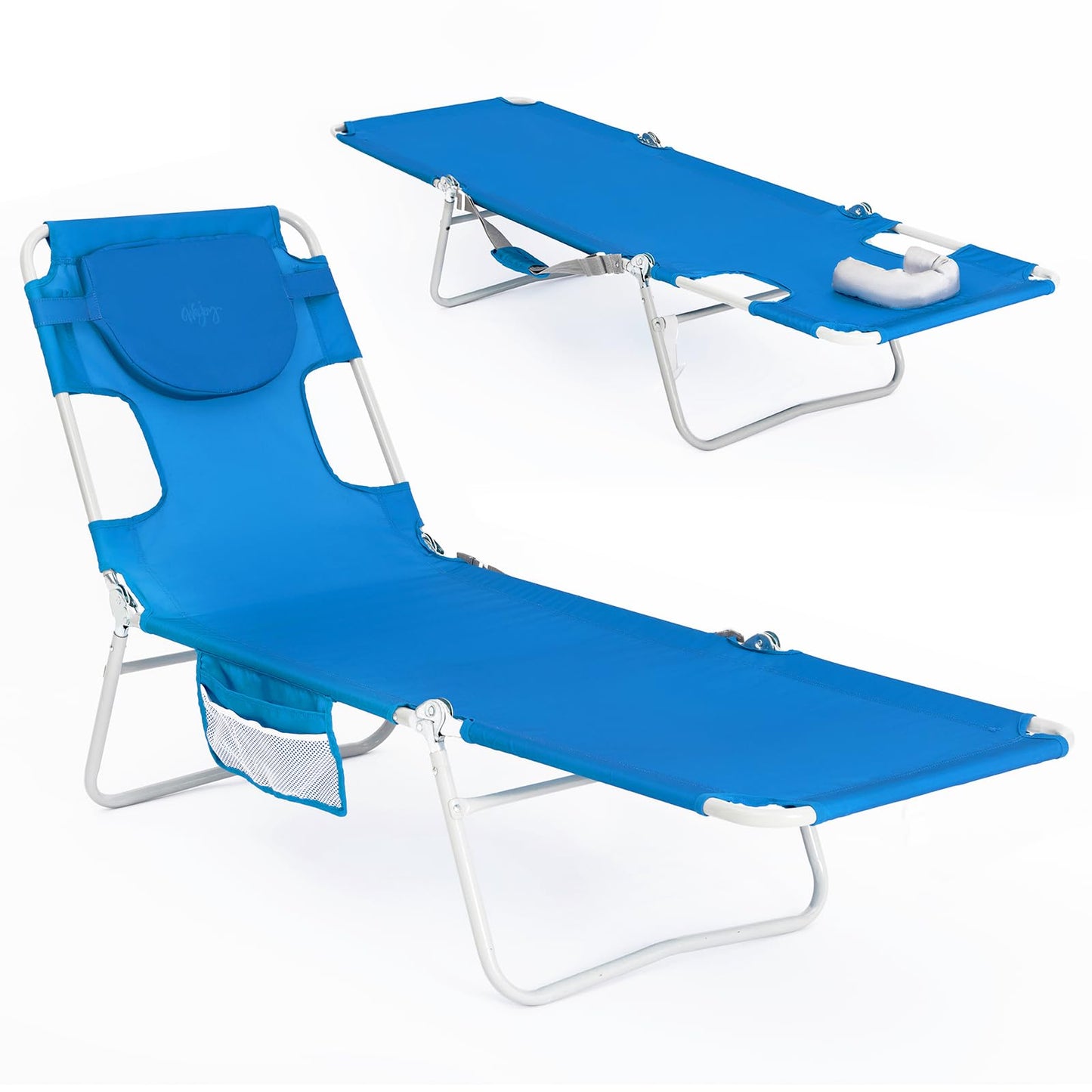 #WEJOY Folding Tanning Chair with Face Hole, 5-Position Face Down Beach Lounge Chair for Sunbathing, Lightweight Portable Outside Recliner with Side Pocket & Shoulder Straps for Pool, Patio, Blue