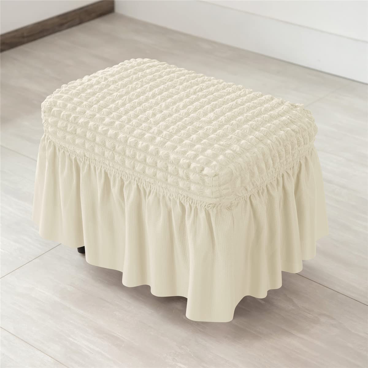 SZJIAHTM Lattice Stretch Ottoman Cover Soft Stretch Slipcover with Skirt Polyester Rectangle Footstool Modern Furniture Protector Bubble Covers for Living Room and Bedroom