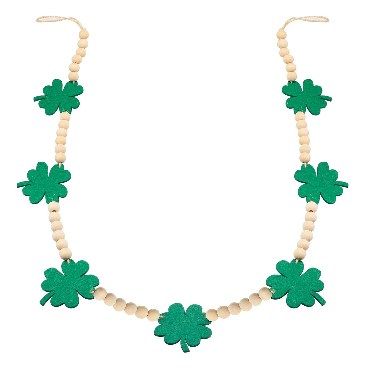 St. Patrick's Day Decorations, Felt Shamrocks Wood Bead Garland Banner for St. Patrick's Day Decor