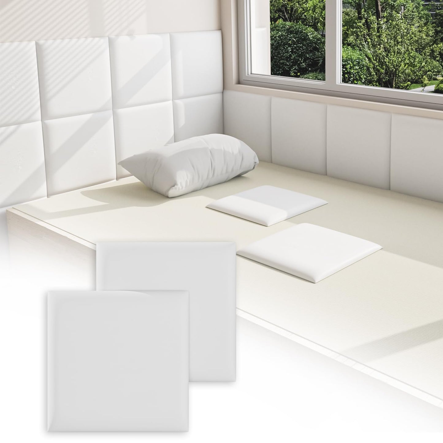 Umedol 3D Anti-Collision Wall Padding for Kids, White Peel and Stick headboard Panels, Self-Adhesive Headboard Panels for Wall, Bedroom/Living Room Upholstered Wall Panel(6 Pack -11.8" x 11.8")
