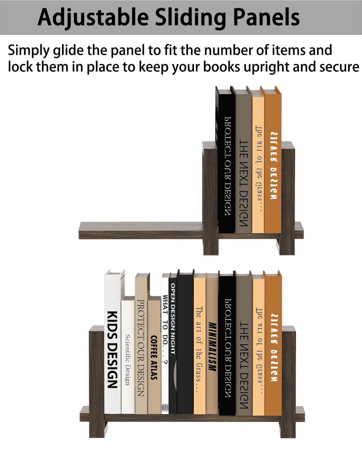 100% Solid Wood Adjustable Desktop Bookshelf, Retro Tabletop Bookshelf, Desk Shelf for Living Room, Home, Office, Perfect for Magazine, Books, Cookbooks, No Tools Required to Assemble, Dark Brown