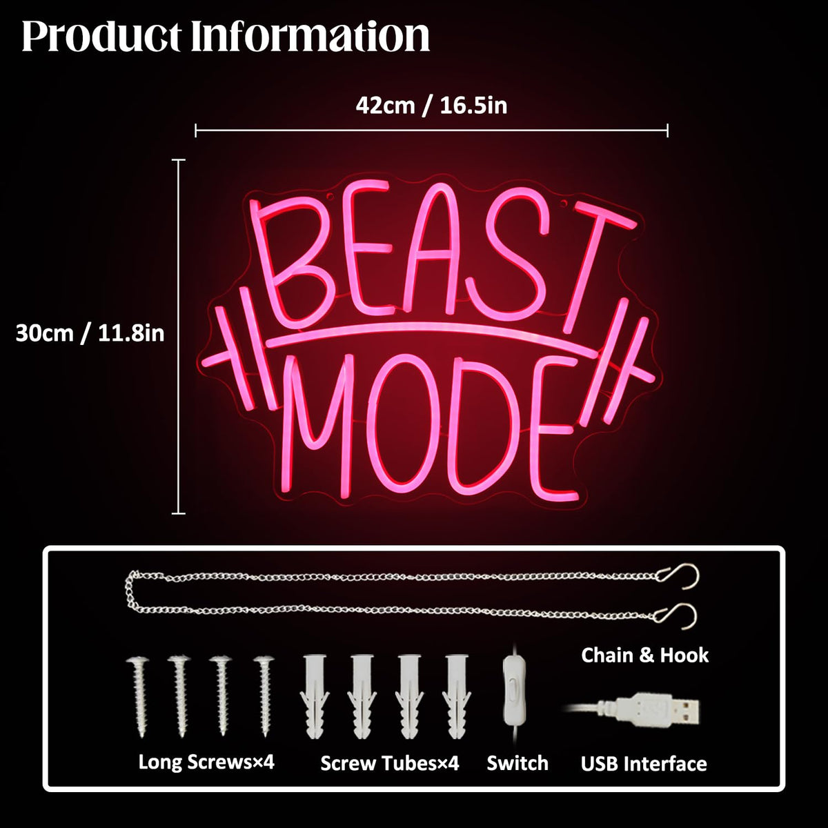 CKTBLEY Beast Mode Neon Signs for Wall Decor Red Letter LED Neon Light Gym Neon Sign Barbell LED Neon Lights Signs Dumbbell Neon Wall Sign for Bedroom Gym Sports Room Fitness Club Decor