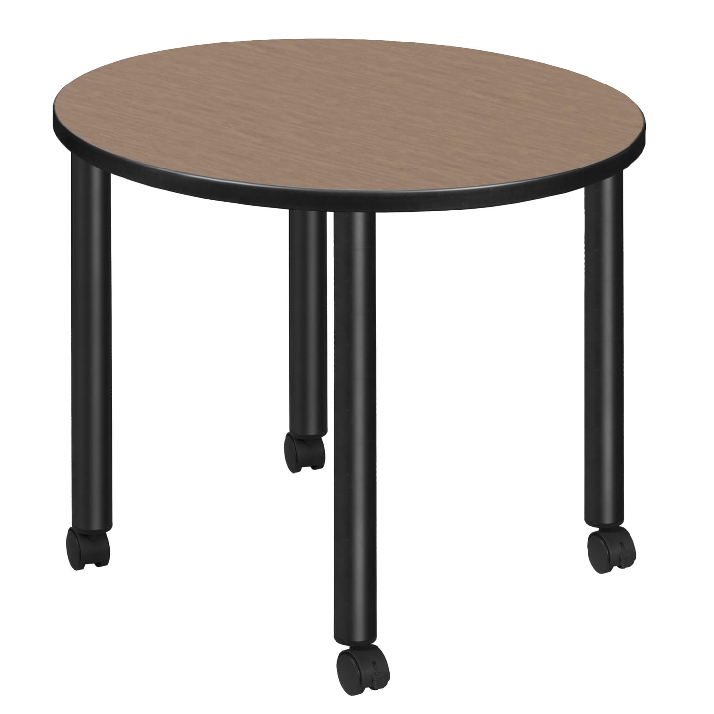 Romig Trek Small 30 in. Round Breakroom Table- Noble Oak Top, Black Mobile Legs