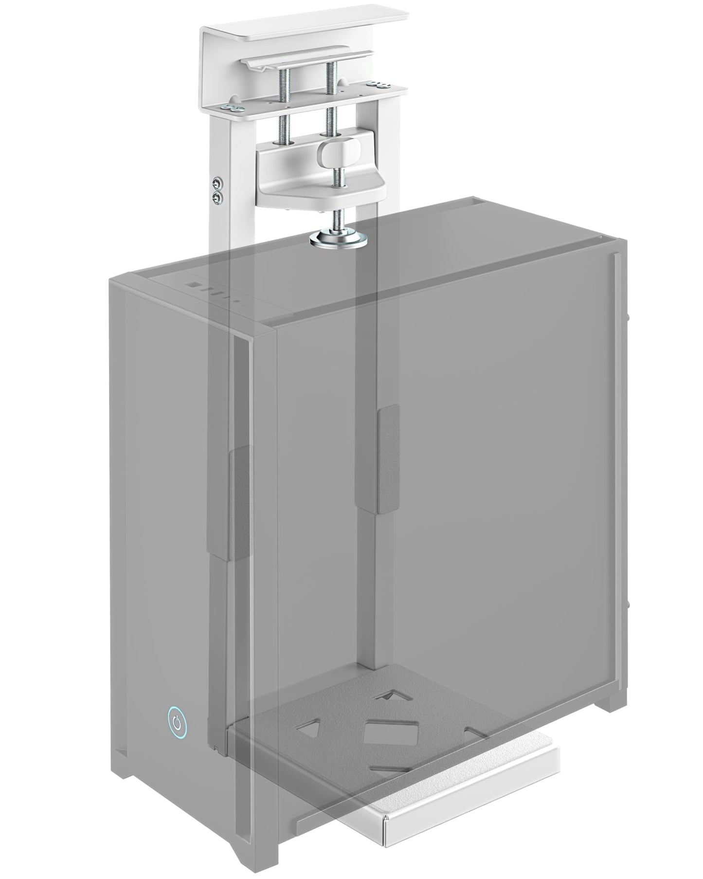 monTEK No Drill CPU Holder, Clamp-On Heavy Duty Steel Mount with Ventilated Cooling Design for Standing Desk & Home Office, Fits Most Cases 16.1"-25.6" H, 66 lbs, White