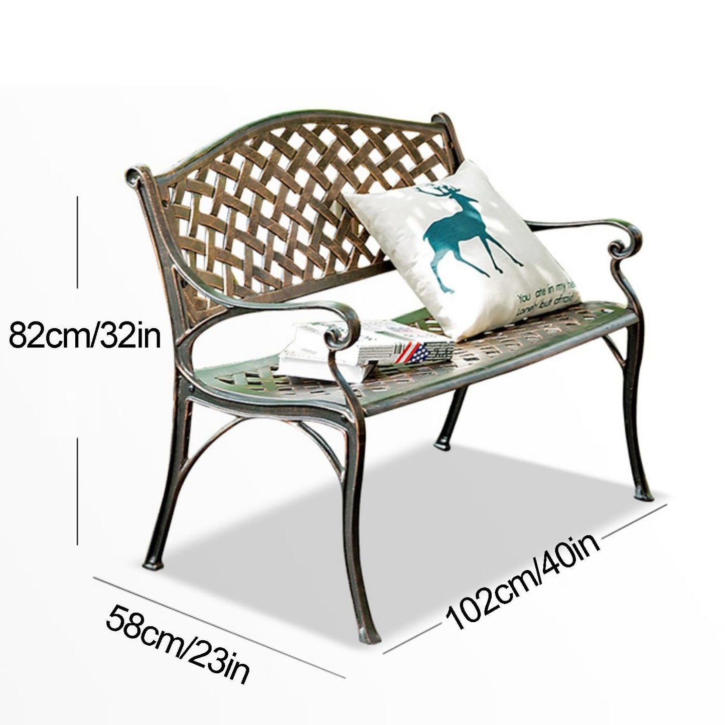 Bronze Cast Aluminum Floral Garden Bench - Durable Outdoor Furniture for Patio, Park, Lawn & Yard - Elegant Metal Seating with Rose Design,Bronze