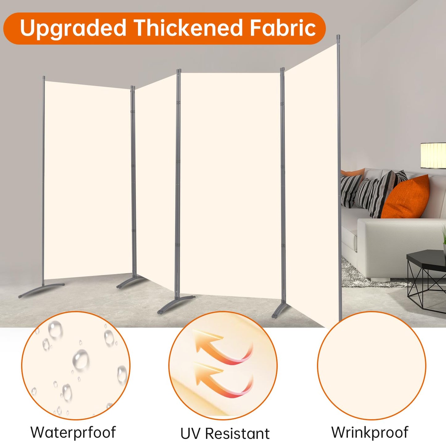 Room Divider 6FT Folding Privacy Screens, 4 Panel Partition Room Dividers w/Freestanding Design, Portable Wall Divider for Room Separtation, Fabric Screen Panel for Home Office Bedroom Dorm