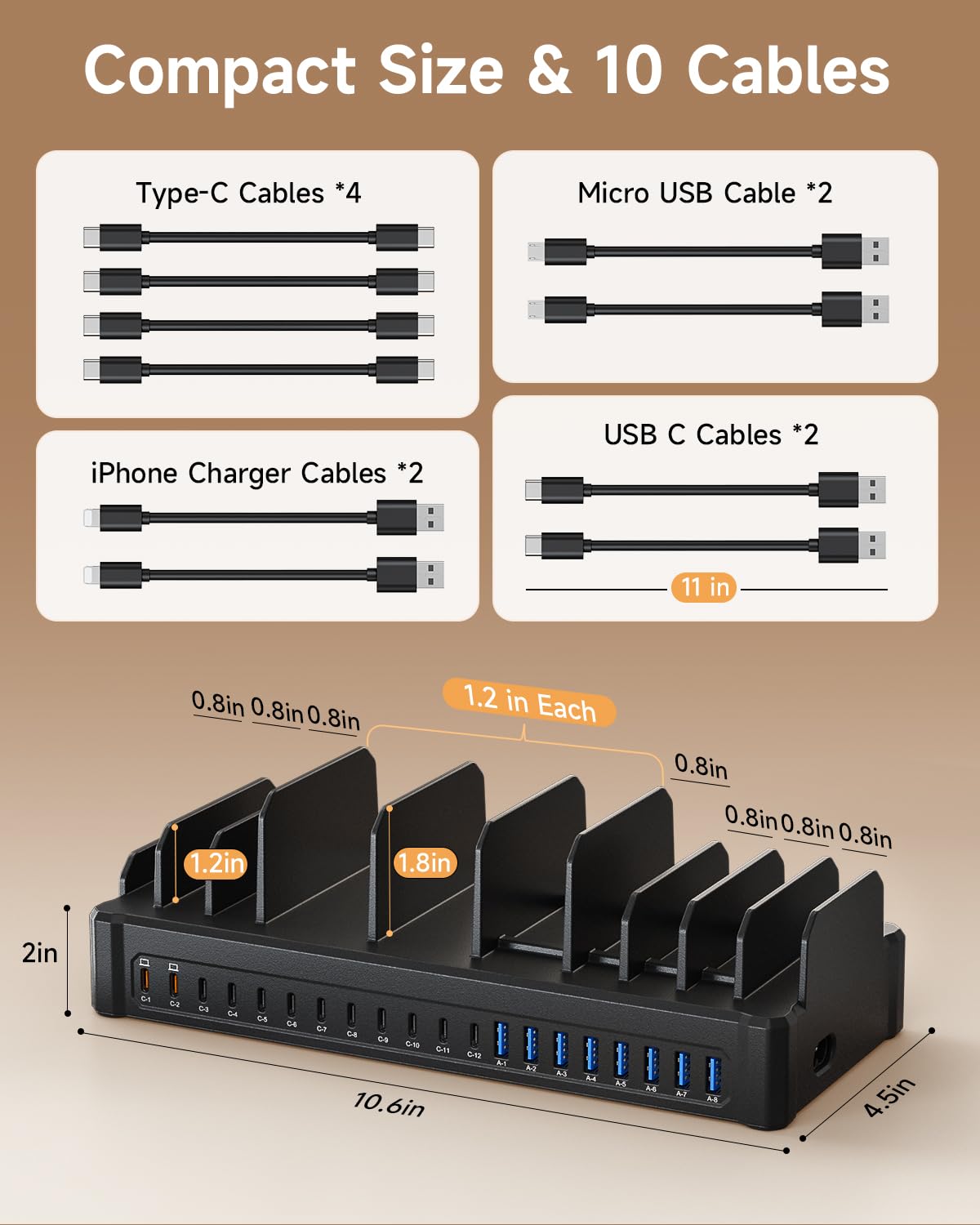 Moezuti 20-Port 600W Charging Station for Multiple Devices, Dual 65W GaN5 Multi-device Charging Dock with 10 Cables, Fast Charger Station for Laptop, Phone, Tablet (Black)