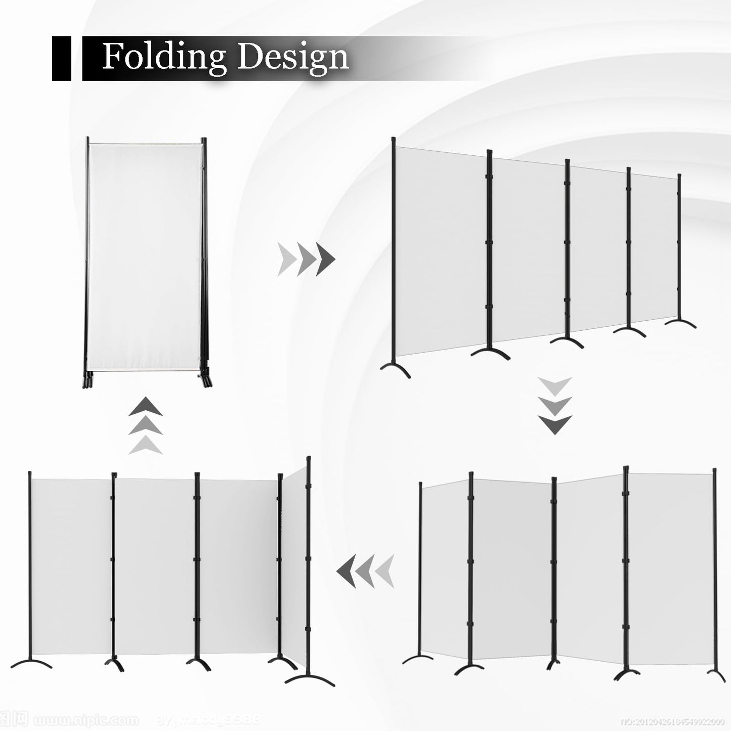 Room Divider, 6FT Tall Folding Partition Room Dividers 4 Panel, Portable and Freestanding Room Divider Screen Wall Divider for Home and Office, White