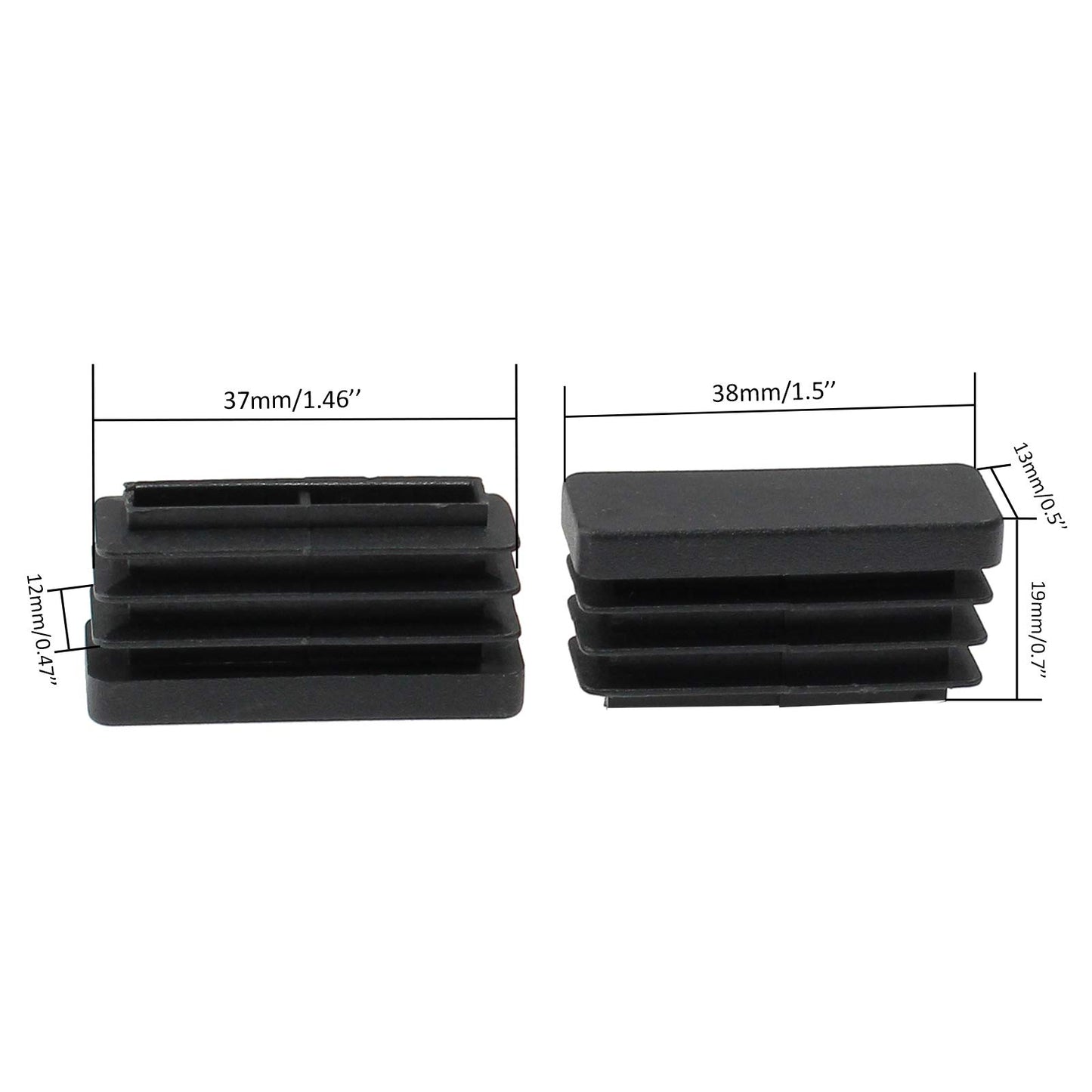 Yoohey 12PCS 1/2 x 1 1/2 Black Rectangle End Caps Plastic Square Rectangle Furniture Foot Table Chair Legs Tube Inserts Threaded End Blanking Caps Protector (13mm x 38mm)
