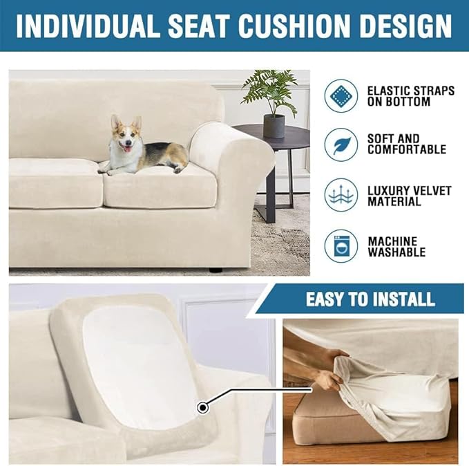 H.VERSAILTEX High Stretch Sofa Slipcover 4 Piece Cover Velvet Furniture