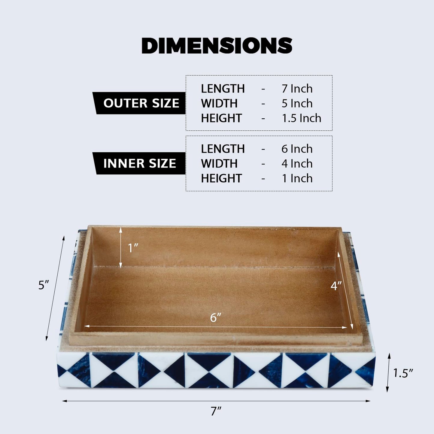 Handicrafts Home Blue and White Decorative Storage Box with Lid – Slim Decorative Storage Box, Handmade Resin Inlay Wooden Box, Remote Holder, Desk Organizer, Small Keepsake Box- 5x7x1.5