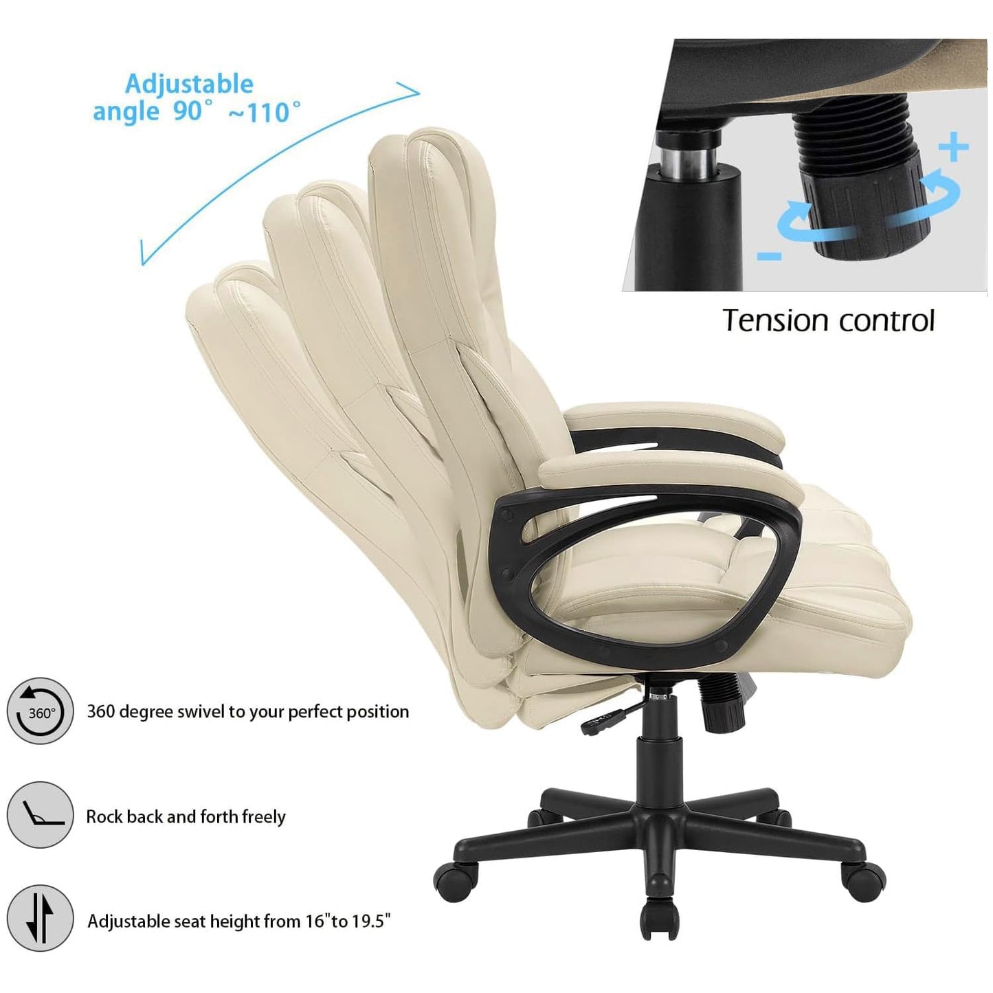 Furmax Office Executive Chair High Back Adjustable Managerial Home Desk Chair, Swivel Computer PU Leather Chair with Lumbar Support (1, Khaki)