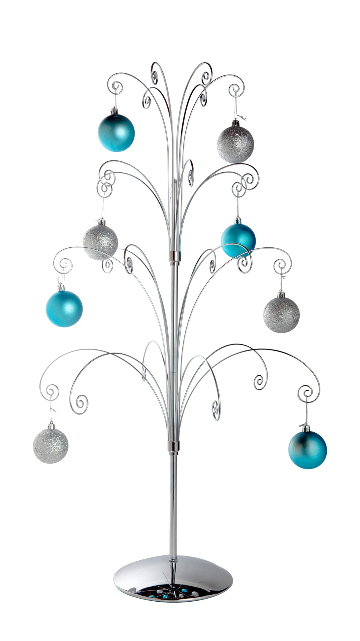 Creative Hobbies 36 Inch Tall Ornament Display Tree, Bright Silver Chrome Plated, Holds 24 Ornaments