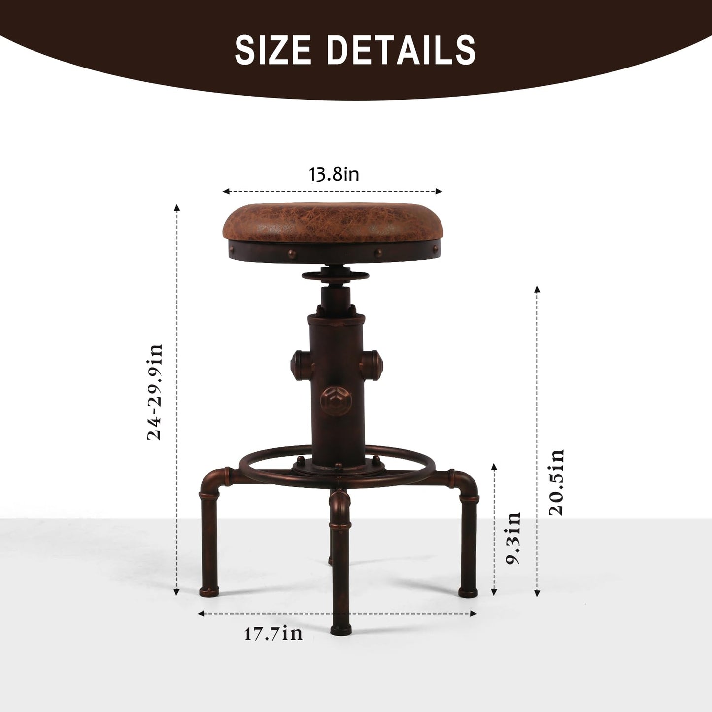 Topower Antique Vintage Industrial Barstool PU Leather Water Pipe Fire Hydrant Design Cafe Coffee Industrial Bar Stool Set of 2 Red Bronze