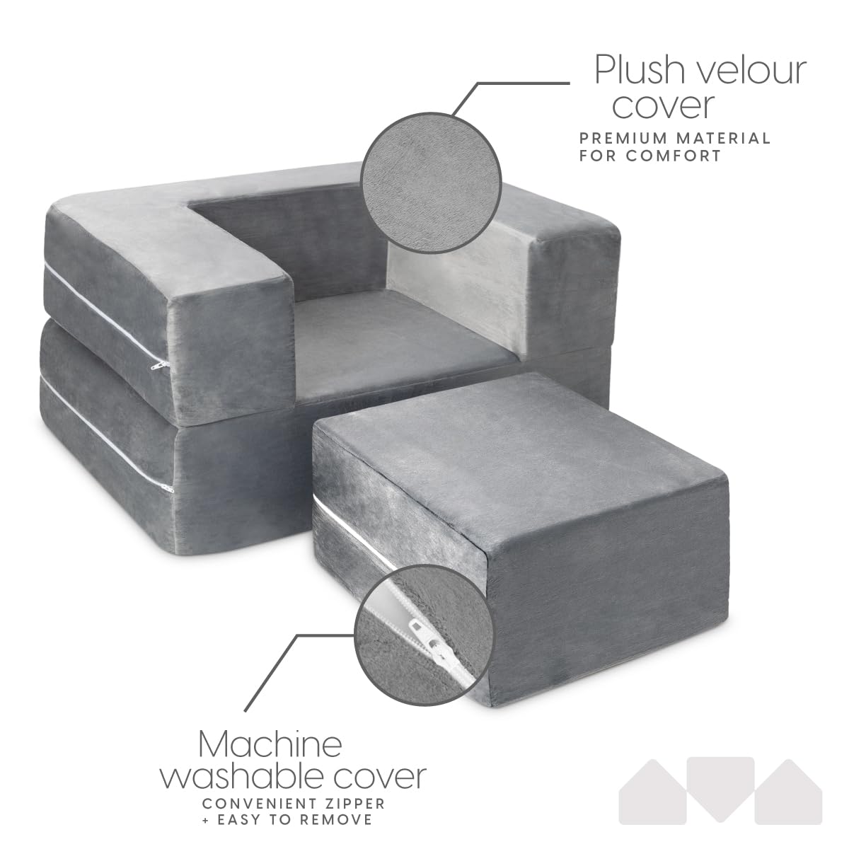 Milliard Kids Couch - Modular Kids Sofa for Toddler and Baby Playroom/Bedroom Furniture (Grey Small)
