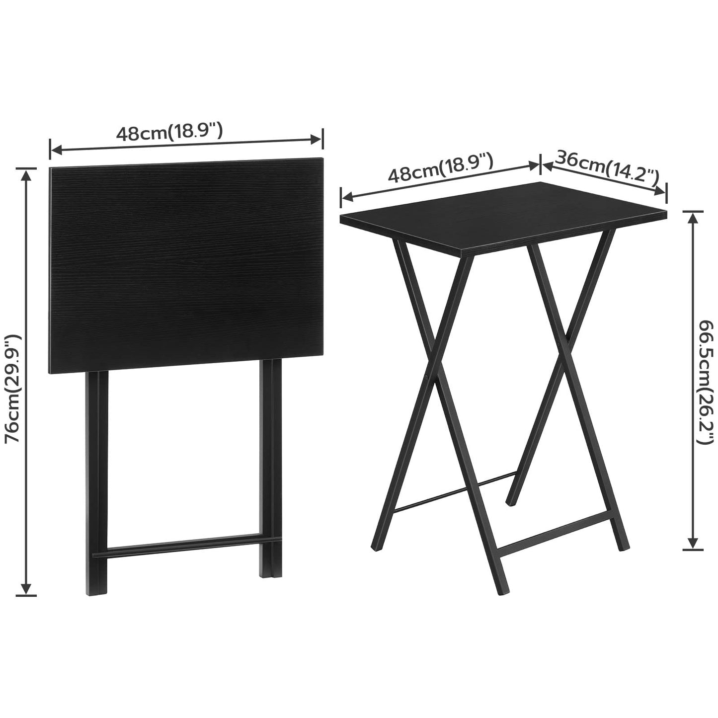 HOOBRO Folding TV Tray Tables, Set of 2 Side Tables for Small Space, Industrial Snack Desk for Eating at Couch, Stable Metal Frame, Easy Assembly, Space Saving, Black BK25BZ01