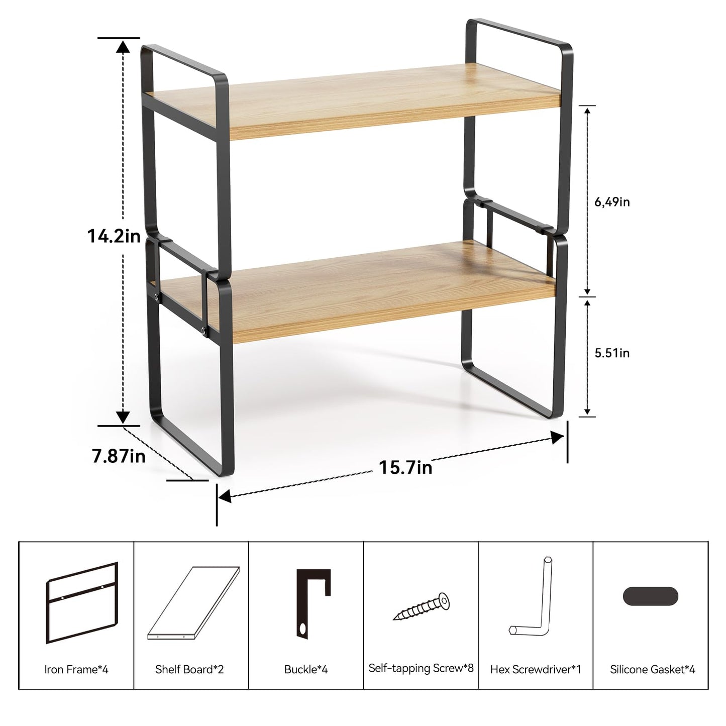 YGYQZ Desk Shelf Organizer for Top of Desk, Detachable 2 Tier Desktop Bookshelf, Wooden Desk Shelves Storage Rack, Small Desktop Shelf for Office Home Dorm, Tabletop Desk Organizer Stand (Black Wood)