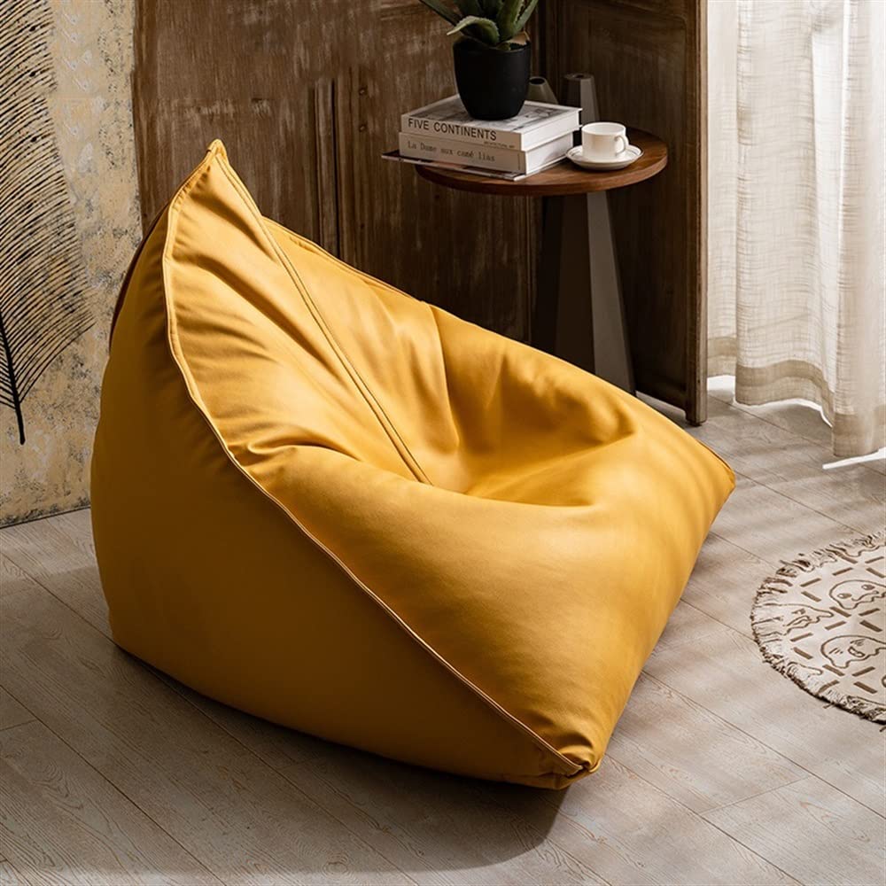 SXBCyan Big Luxury Triangle Pouf Cover Faux Leather Bean Bag Cover No Filler Floor Seat Beanbag Chair Pouf Ottoman Single Sofa Furniture (Color : Yellow, Size : Empty Pouf Cover)