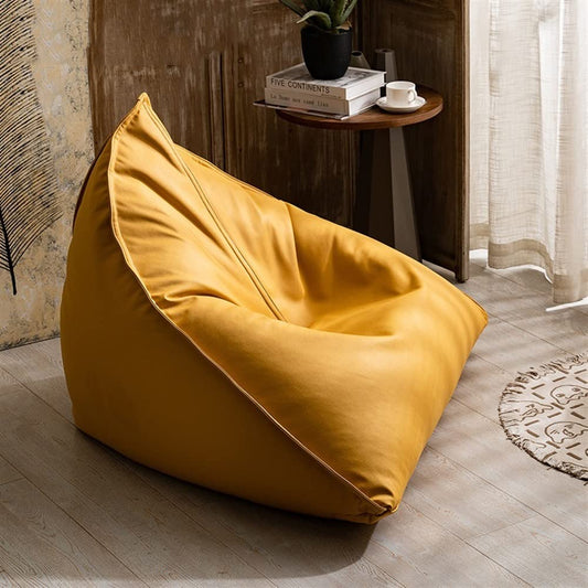 SXBCyan Big Luxury Triangle Pouf Cover Faux Leather Bean Bag Cover No Filler Floor Seat Beanbag Chair Pouf Ottoman Single Sofa Furniture (Color : Yellow, Size : Empty Pouf Cover)