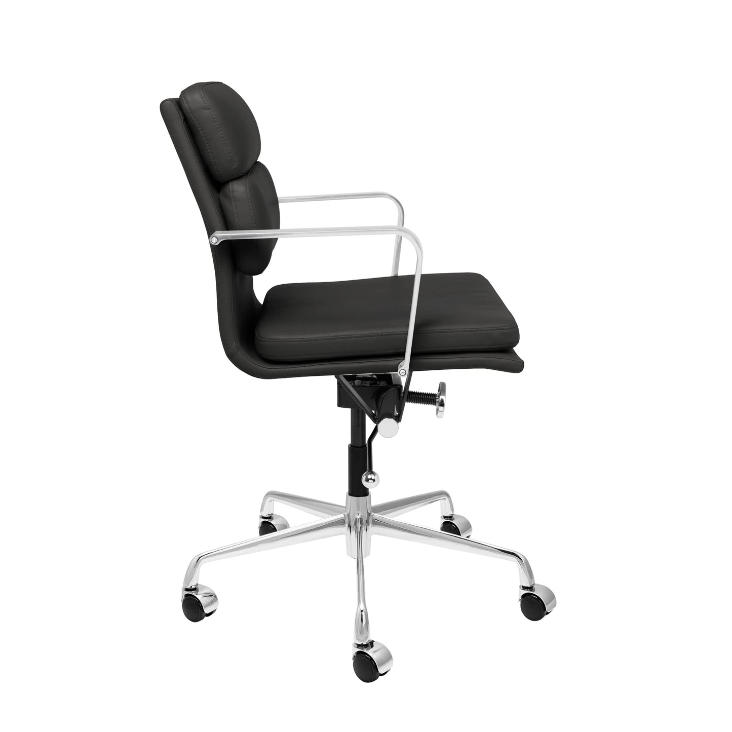 Laura Davidson Furniture SOHO II Padded Management Office Chair - Mid Back Desk Chair with Arm Rest, Swivel & Cushion Availability, Made of Faux Leather, Black, Computer Chair