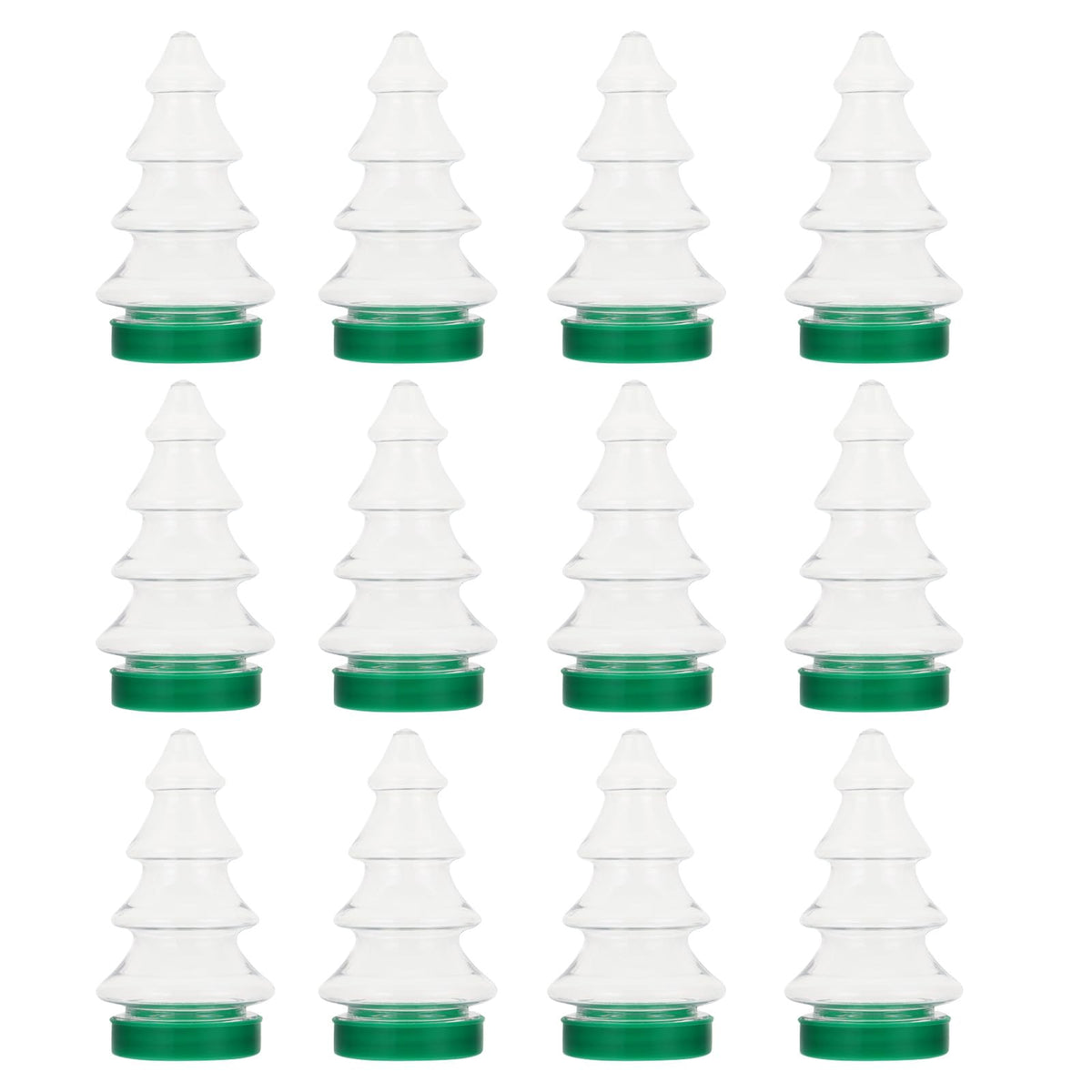 VOSAREA 12pcs Christmas Tree Shaped Candy Bottles Clear Biscuits Jars with Lids - Christmas Candy Jars & Tree Shaped Ornaments Festival Storage Containers