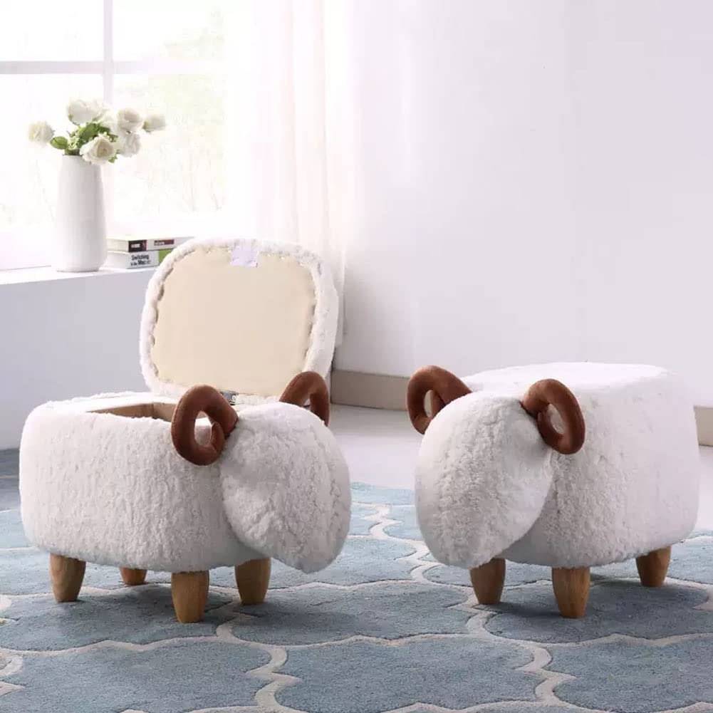 WAYUTO Animal Footstool Storage Upholstered Ottoman Bench Grey Sheep for Living Room Dorm Foot Rest Step Stool Padded Seat Chair Wood Foot Heavy Duty Decorative