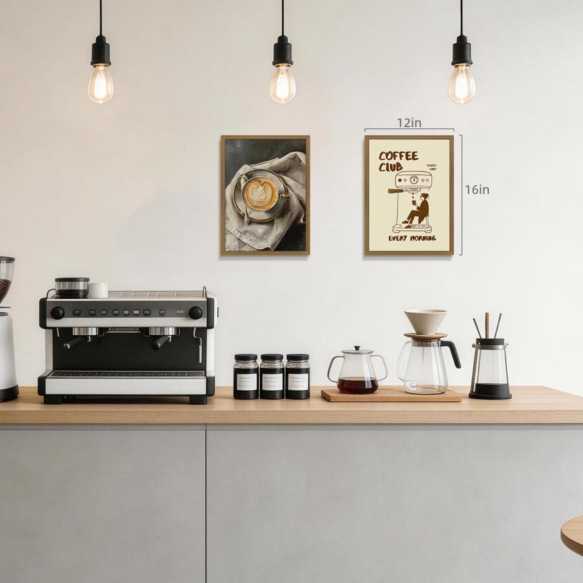 PORENY Funny Coffee Club Wall Art, Modern Minimalist Coffee Bar Decor, Cafe Kitchen Poster Print, Trendy Cafe Station Canvas Painting, Espresso Lover Artwork for Office Wood Framed 16x24 Inch