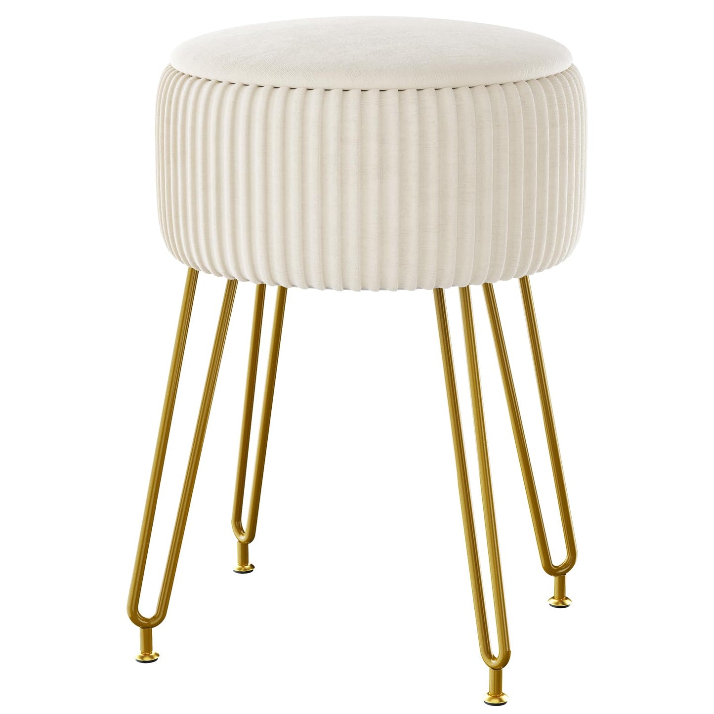 IBUYKE Velvet Storage Footrest Stool Ottoman, Makeup Vanity Stool Side Table with Golden Steel Legs Removable Cover, Coffee Table Top Cover, Creamy-White LG-20M