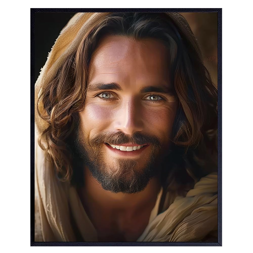 Jesus Portrait Wall Art Print - 11x14 Christian Canvas Art - Inspirational Religious Home Decor - Modern Spiritual Artwork for Living Room Bedroom - Picture of Christ - Premium Quality - Unframed