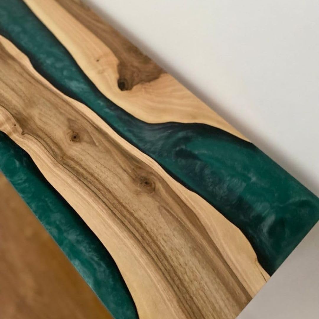 Handcrafted Live Edge Epoxy River Coffee Table, Natural Wood and Green Resin for Kitchen, Home, Office, Livingroom, Bedroom (Large)