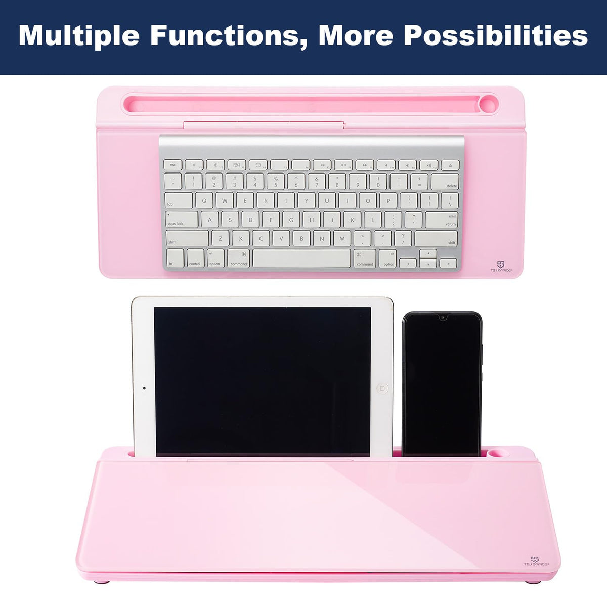 TSJ OFFICE Desktop Whiteboard Dry-Erase-Board - Computer Keyboard Stand White Board Surface Pad with Drawer, Desk Organizers with Accessories for Office, Home, School Supplies - Complete Pink