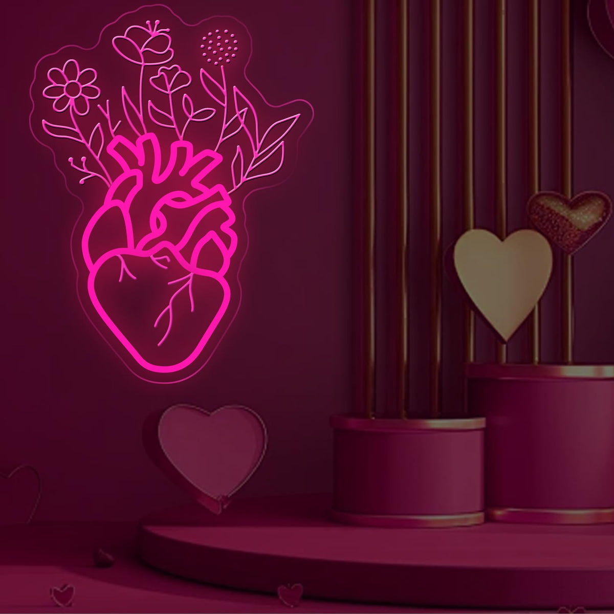 Blooming Human Heart Neon Sign for Wall Room Lights, Heart Flower Custom Led Sign, Wedding Wall Decor, Valentine's Day Wall Decor, Couple Room Light, Bar Home Lamp Party Dorm Living Room
