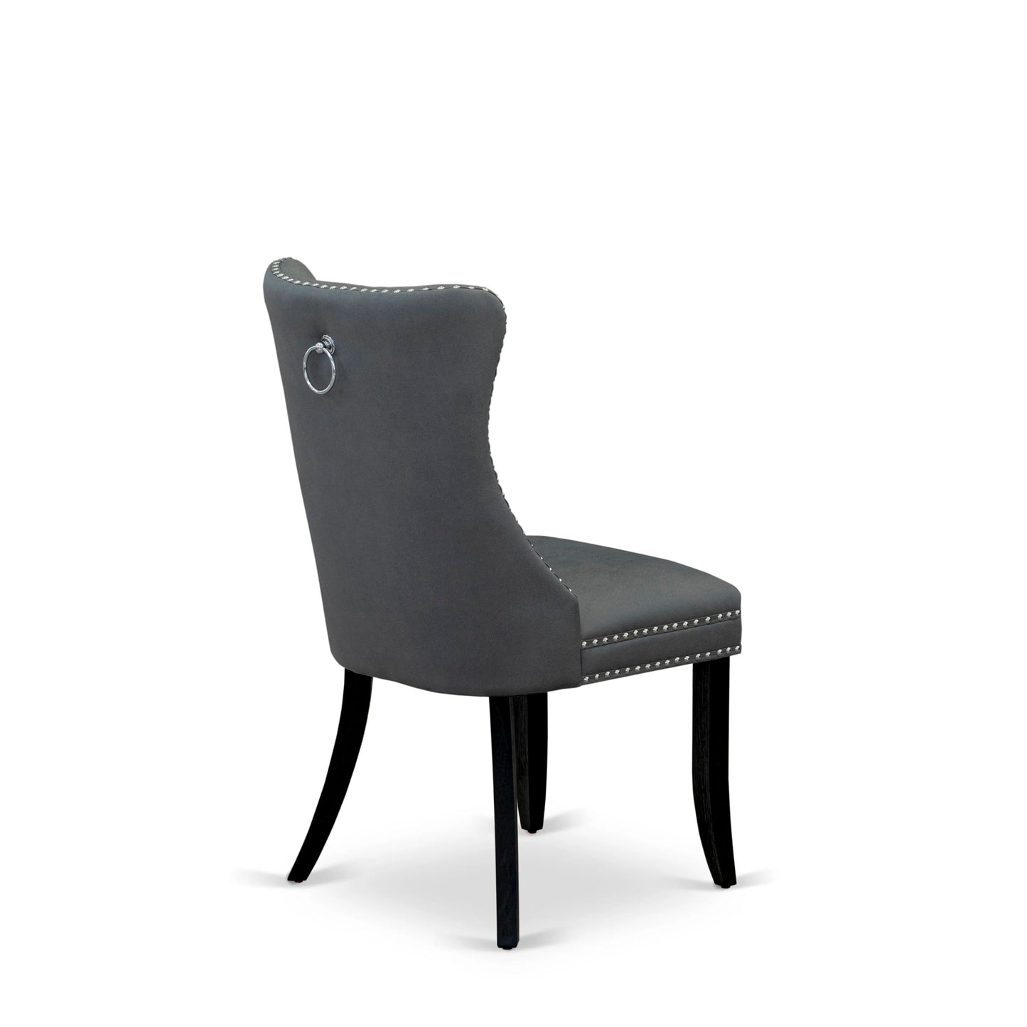 East West Furniture DAP6F13 Dallas Parsons Dining Chairs - Button Tufted Nailhead Platinum Gray Polyester Fabric Padded Chairs, Set of 2, Wirebrushed Black