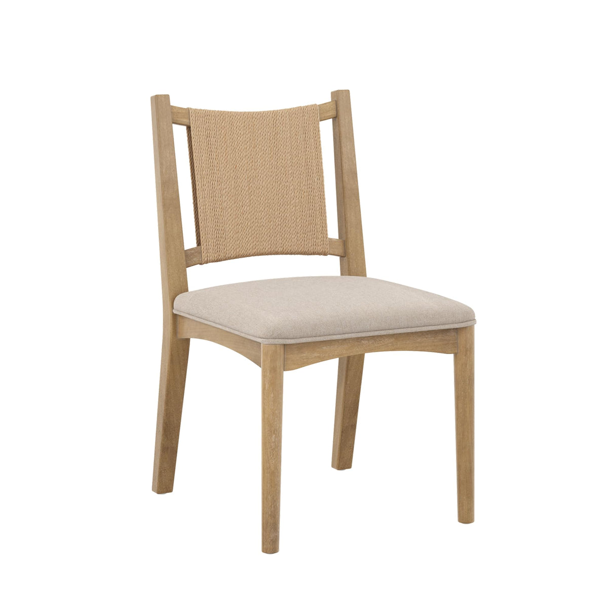 Nathan James Elodia Upholstered Dining Chair with Seagrass Back Solid Wood Modern Dining Room Chair with Natural Flax Upholstery, Light Brown