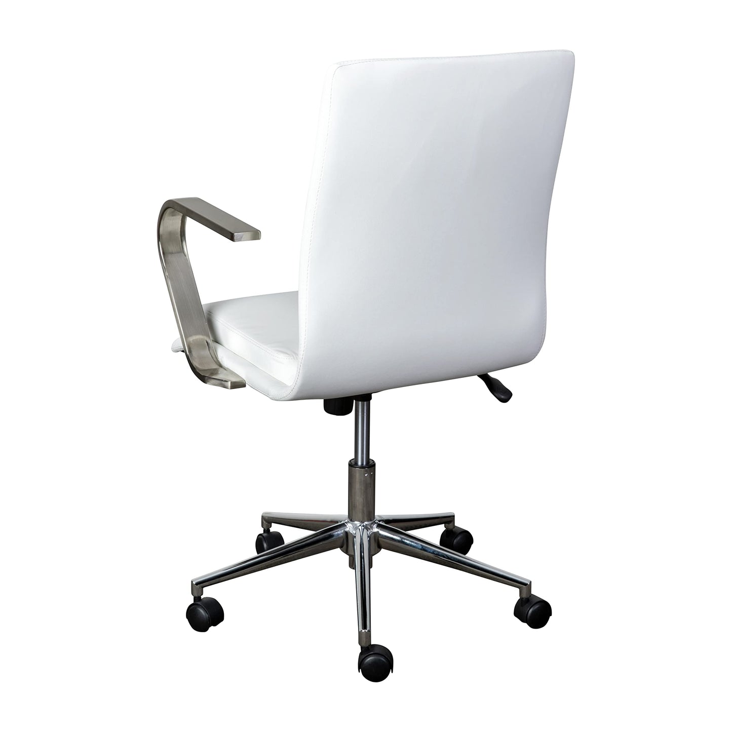 Flash Furniture James Mid-Back Designer Executive Office Chair - White LeatherSoft Upholstery - Brushed Chrome Base and Arms - Height Adjustable 360° Swivel Seat