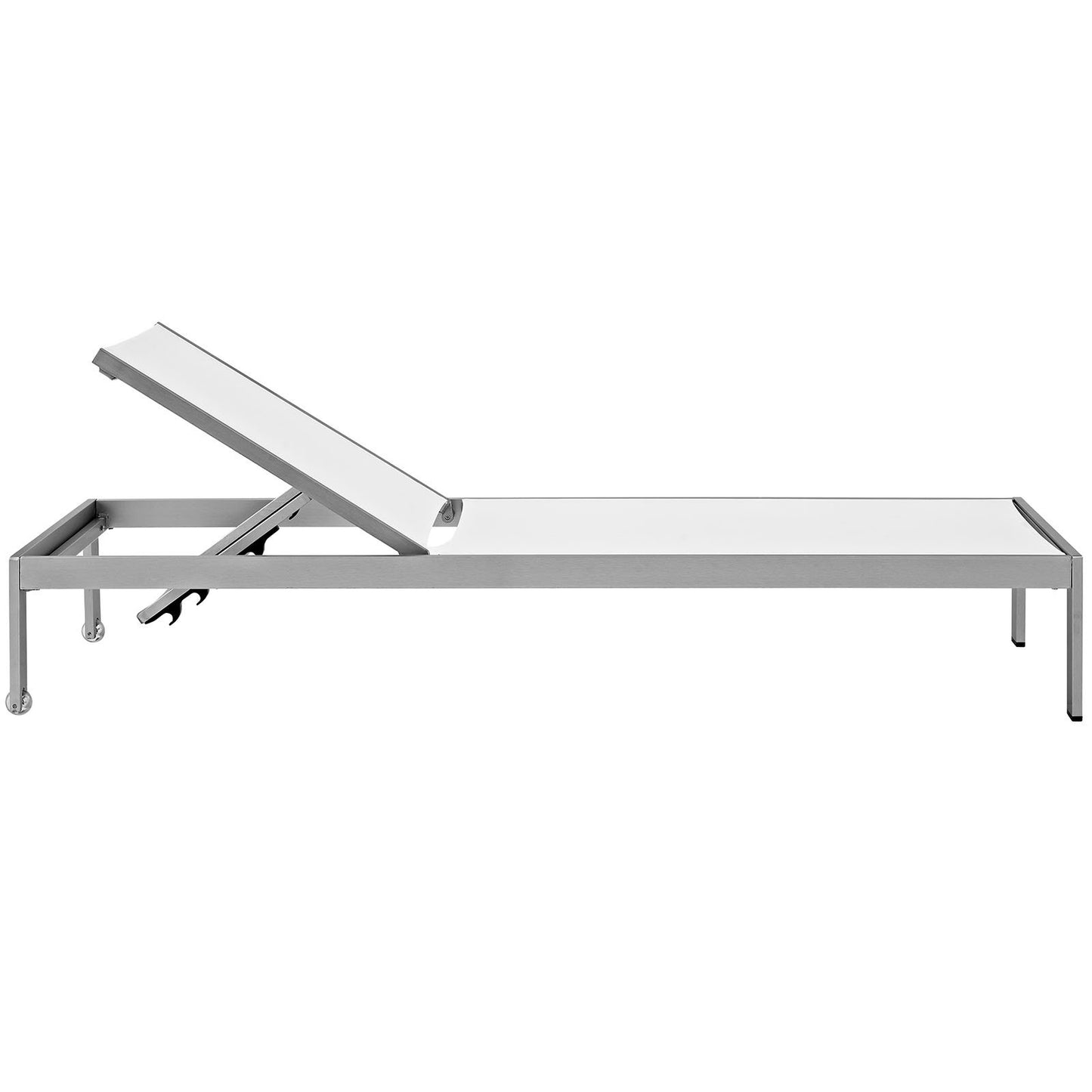 Modway Shore Aluminum Textilene® Mesh Outdoor Patio Six Poolside Chaise Lounge Chairs in Silver White