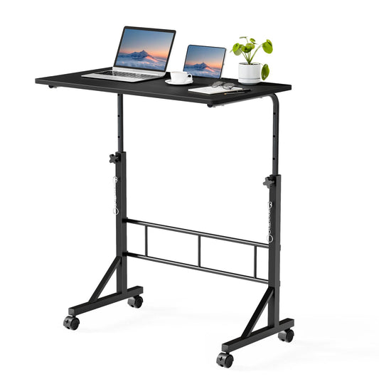 DUMOS 31.5" Adjustable Height Mobile Desk with Locking Wheels & Pin-Lock, Portable Workstation for Walking Pad & Active Home Office, Small Bedroom Desk, Black