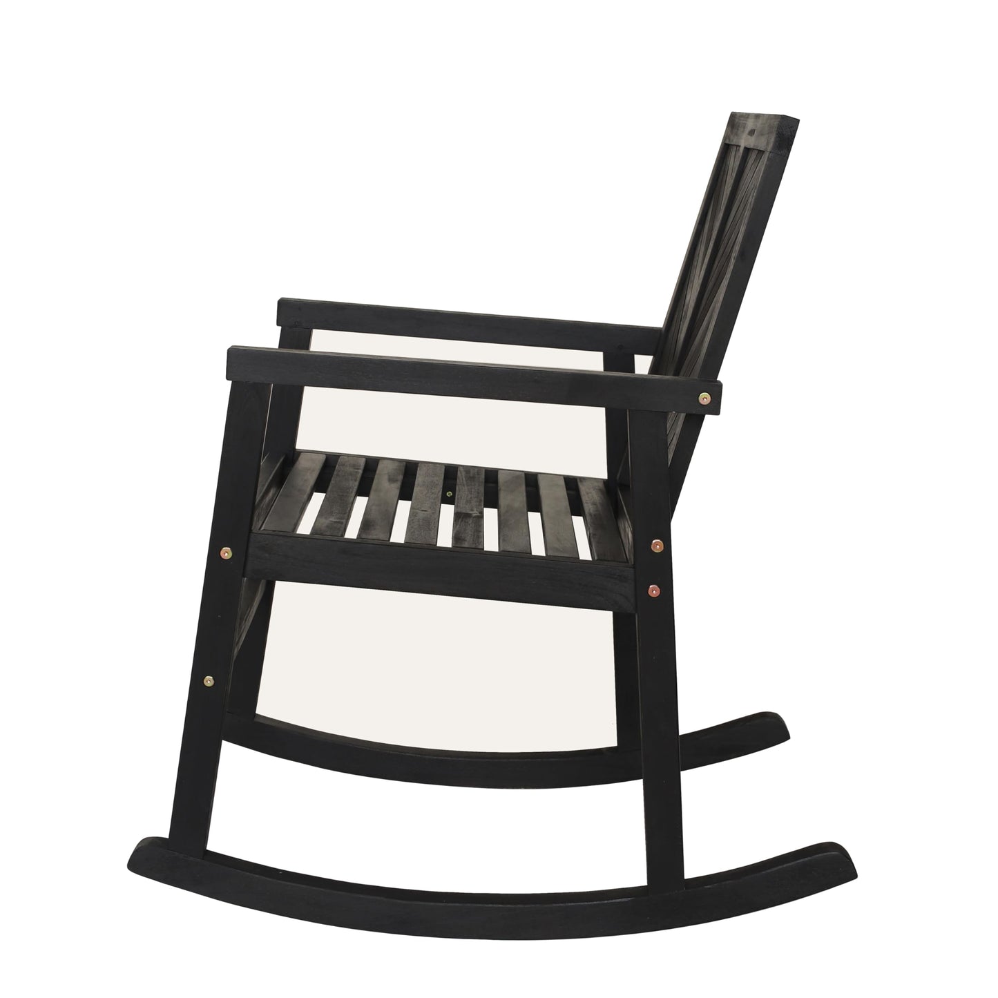 JONATHAN Y Ned Solid Acacia Wood Outdoor Rocking Chair, All-Weather Chevron High Back Porch Rocker for Patio, Deck and Garden, Farmhouse Black Finish Wood Armchair, 35" Height RCK100C