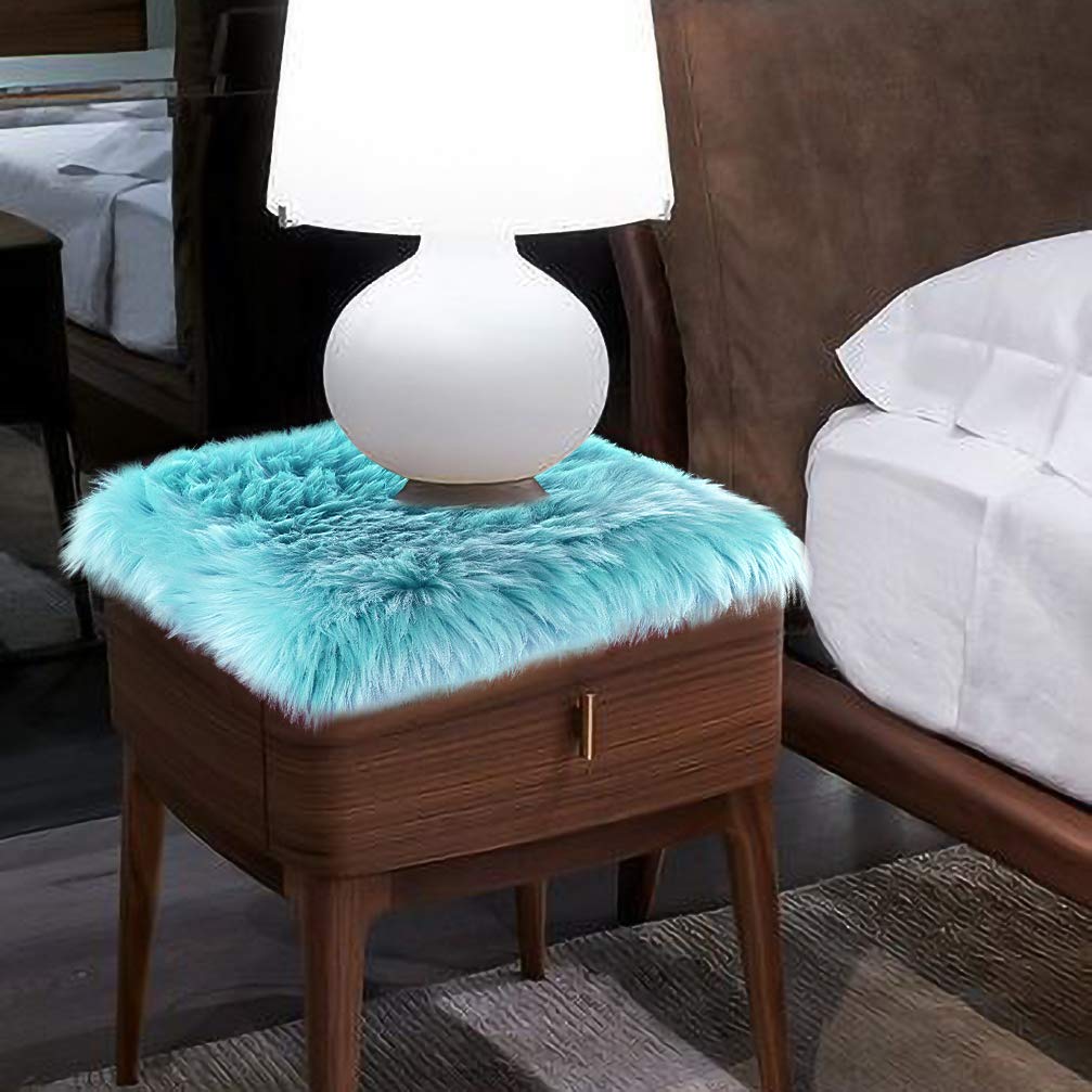 Softlife Blue Faux Fur Sheepskin Chair Cover Seat Cushion Pad Super Soft Area Rugs for Living Bedroom Sofa Dorm (1.6ft x 1.6ft, Light Blue)