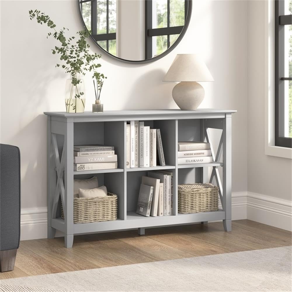 Bush Home 6 Cube Bookcase, Modern Farmhouse Organizer with Open Shelving and Cubbies, Storage for Living Room or Home Office, Key West Collection, Cape Cod Gray