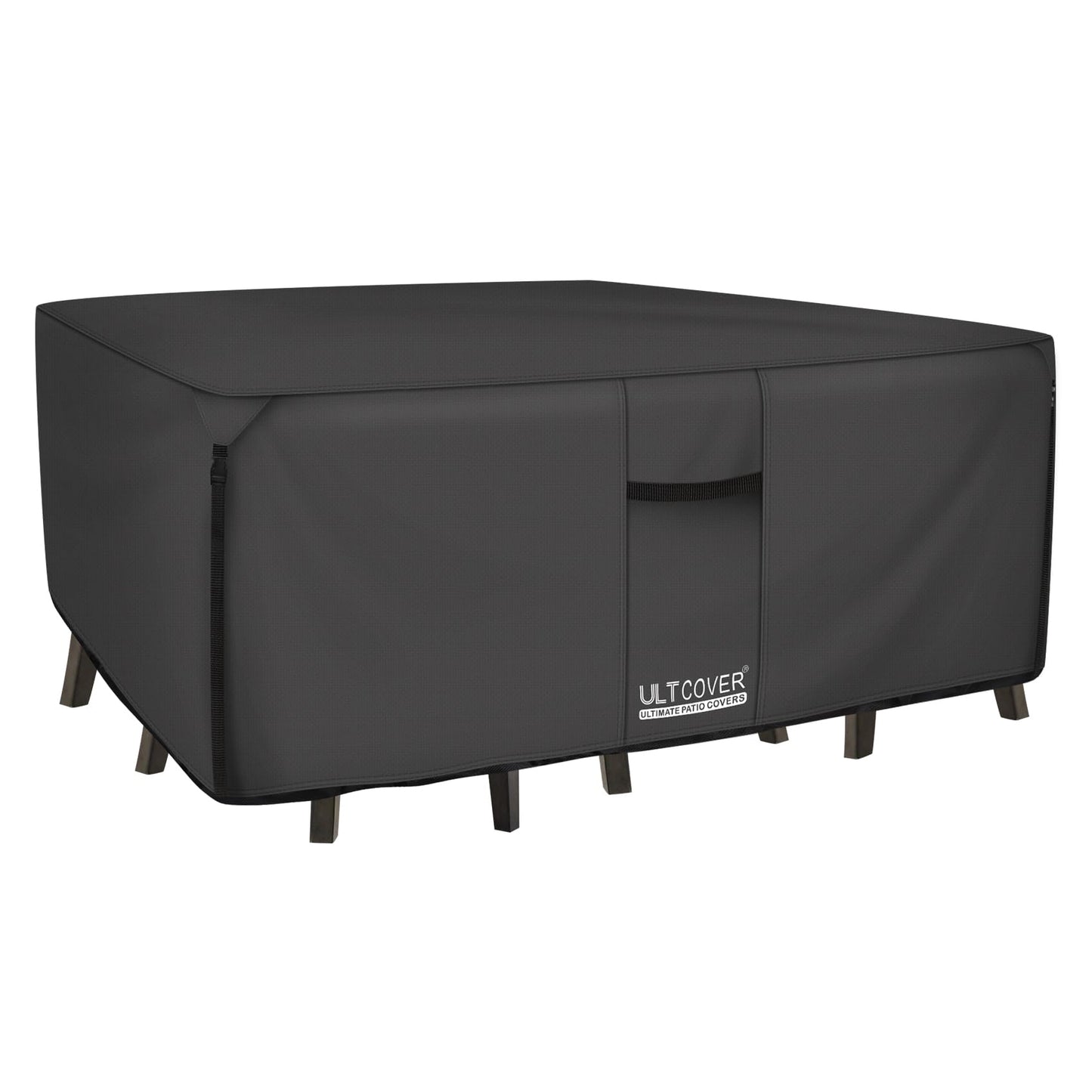 ULTCOVER 600D Tough Canvas Heavy Duty Rectangular Patio Table and Chair Cover - Waterproof Outdoor General Purpose Furniture Covers 64Lx52Wx28H inch, Black