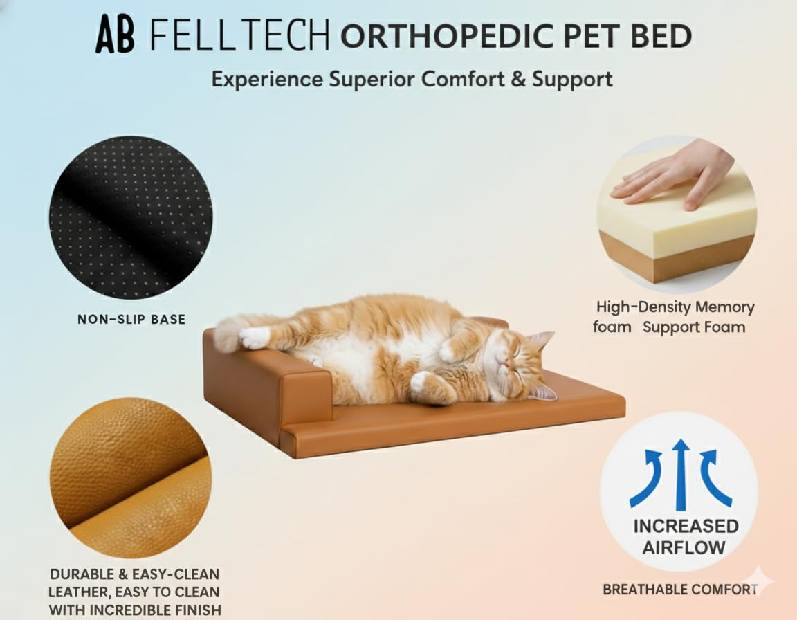 Orthopedic Dog Bed Small to Medium, Washable L-Shaped Pet Sofa with Removable Cover, Memory Foam Couch for Cats, Chihuahua, French Bulldog